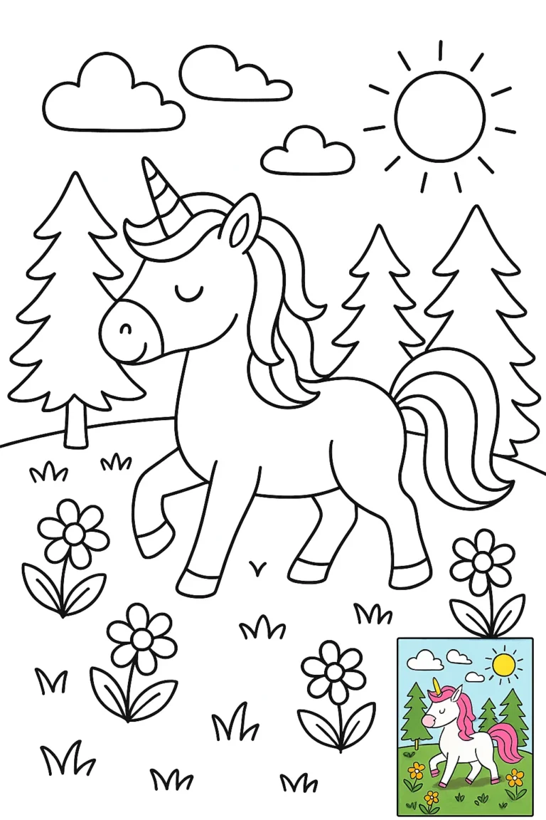 Example output: Children's Coloring Page Illustration (with Color Reference)
