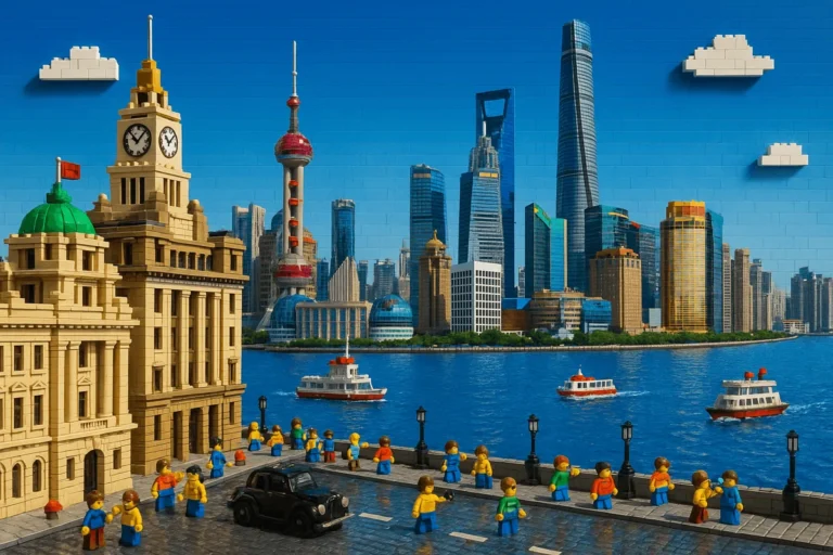 Example output: Lego brick rendition of the Shanghai Bund cityscape